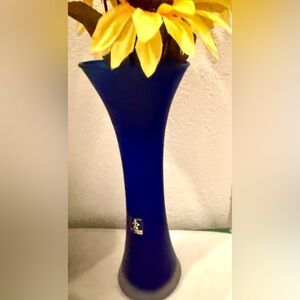 São Marcos Cristais - Brazilian Art Glass Blue Vase  blue vase. 9”
